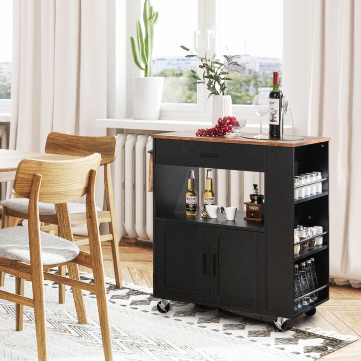 Hivvago Rolling Kitchen Trolley with 3 Spice Racks Drawer and Open Shelf-Black