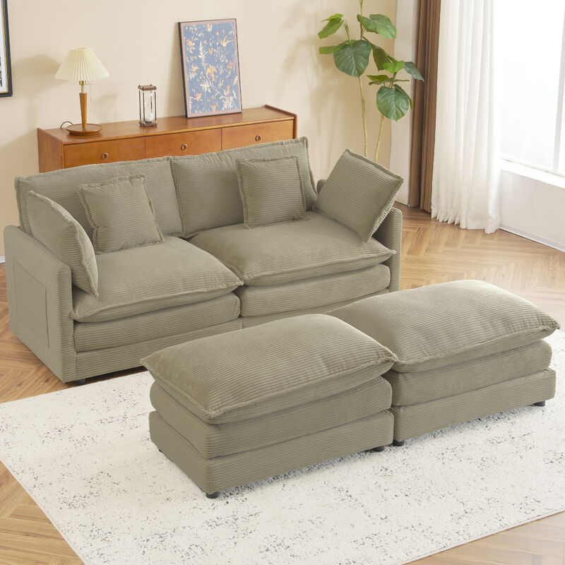 Merax Corduroy Sectional Sofa with Side Storage Pockets