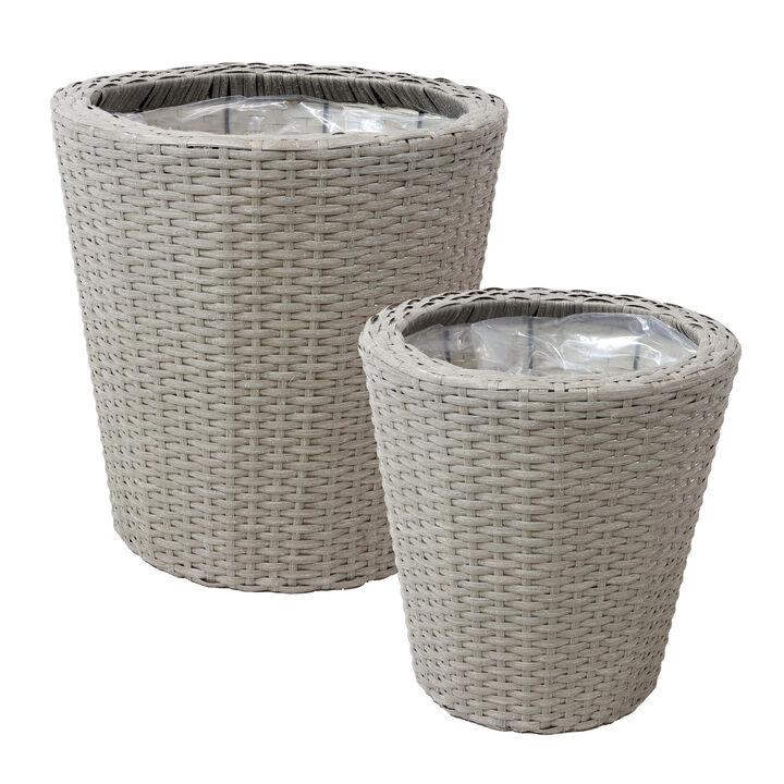 Sunnydaze 2-Piece Polyrattan Planters with Plastic Liner