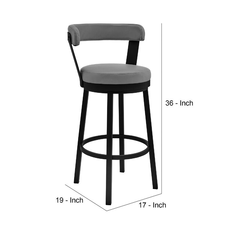 Swivel Counter Barstool with Curved Open Back and Metal Legs, Light Gray-Benzara