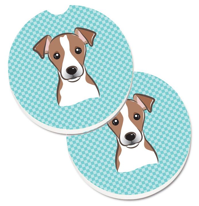 Caroline's Treasures Checkerboard Blue Jack Russell Terrier Set of 2 Cup Holder Car Coasters BB1198CARC, 2.56, Multicolor