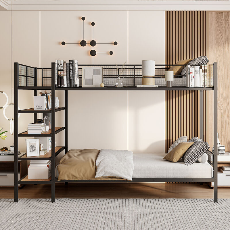 Merax Metal Bunk Bed with 5-Tier Shelves