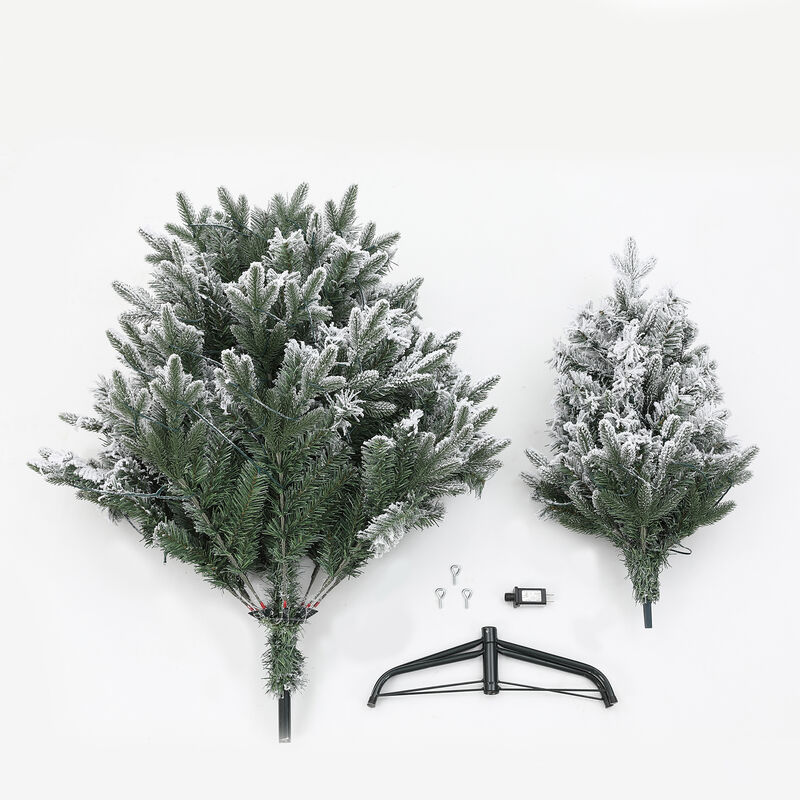 LuxenHome 5ft Pre-Lit LED Artificial Flocked Full Fir Christmas Tree
