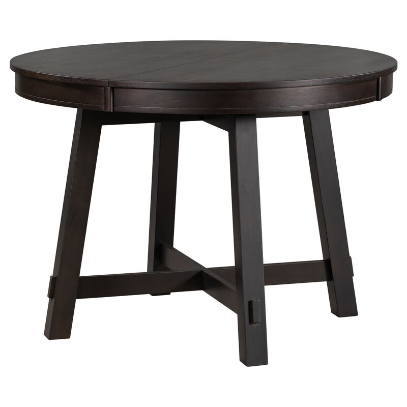 Round Extendable Dining Table, Farmhouse Wood Kitchen Table