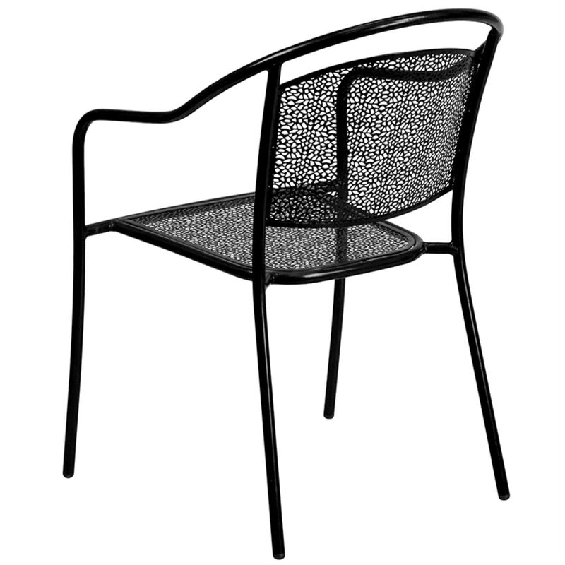 Flash Furniture Oia Commercial Grade 35.5" Square Black Indoor-Outdoor Steel Patio Table Set with 4 Round Back Chairs