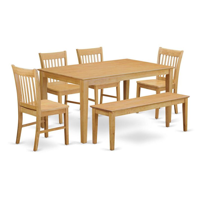 East West Furniture 6-Pc  Dining  room  set  with  bench-  Dining  Table  and  4  Chairs  and  Bench