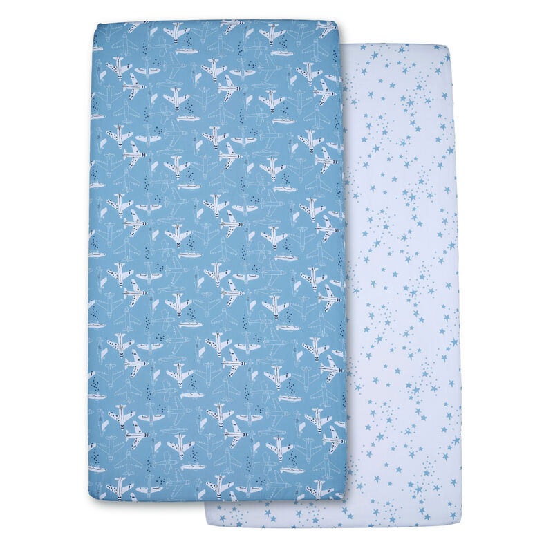 Bedtime Originals Airplane/Stars Aviation 2-Pack Fitted Crib/Toddler Sheet Set
