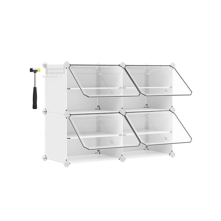 4-Cube Plastic Shoe Rack with Doors for Compact and Organized Storage