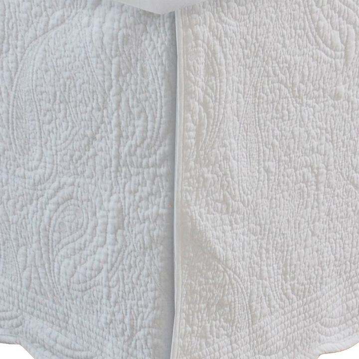 Muka Paisley Quilted Queen Bed Skirt, Cotton Drop, Ivory Polyester Platform - Benzara