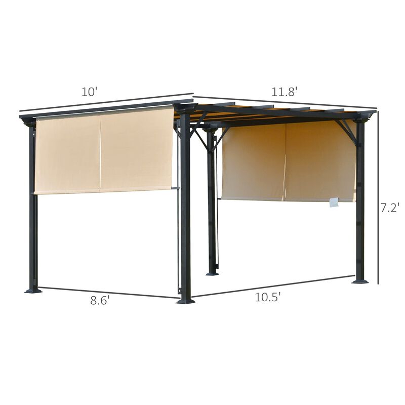 Beige Backyard Canopy: 12x10 Retractable Pergola with UV Protection