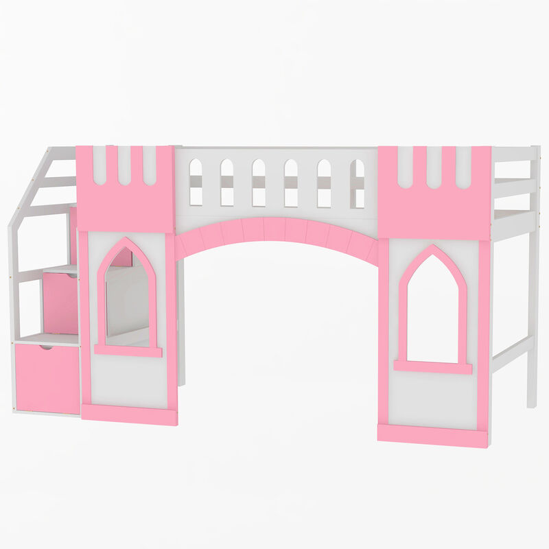 Merax Loft Bed with Storage Staircase and Window