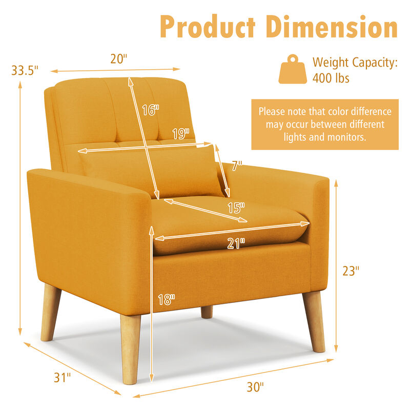 Accent Chair with Lumbar Pillow Natural Rubber Wood Legs Padded Cushions