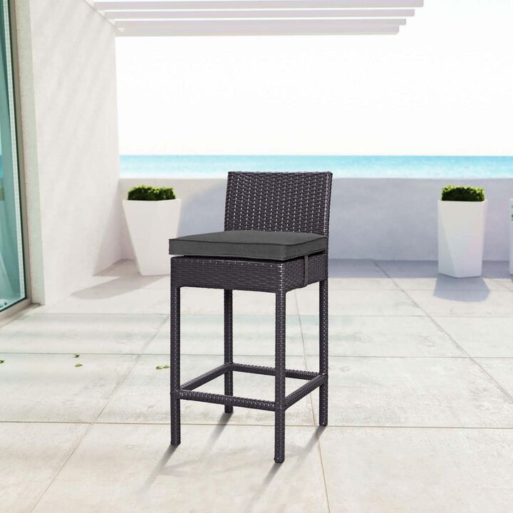 Modway Convene Wicker Rattan Outdoor Patio Bar Stool with Cushion in Espresso Charcoal