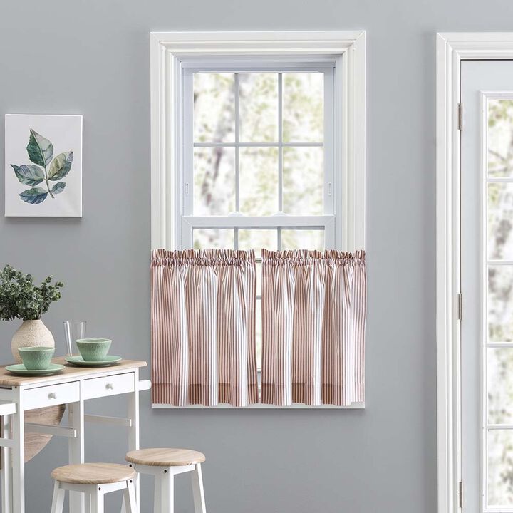 Ellis Curtain Plaza Classic Ticking Stripe Printed on Natural Ground 1.5" Rod Pocket Tailored Tiers