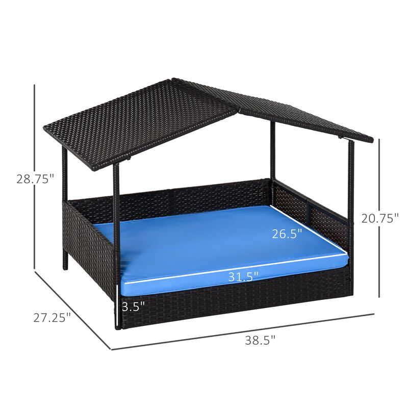 Blue Pet Lounger: Elevated Wicker Dog House with Removable Cushion