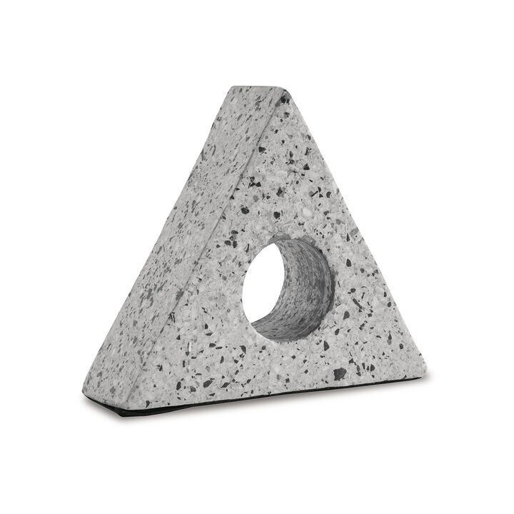 Sofy Triangle Sculpture Decor Set of 2, Black, White Marble Flecks, Cement - Benzara