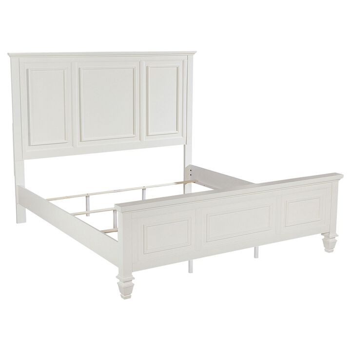 Lila King Bed, Picture Frame Panel Headboard, Farmhouse White Wood - Benzara