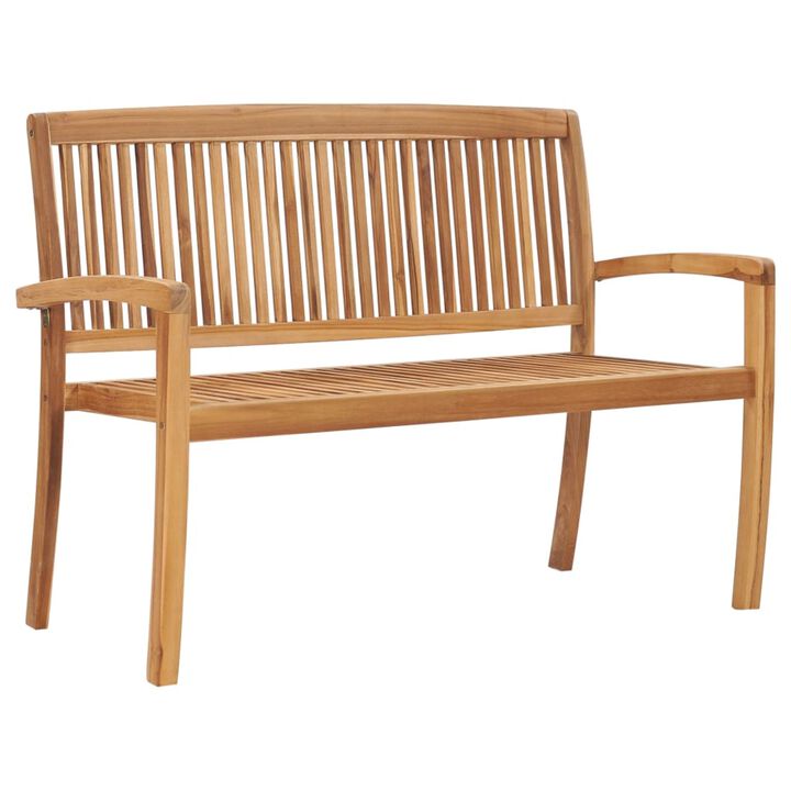 vidaXL Stacking Garden Bench with Cushion 50.6" Solid Teak Wood