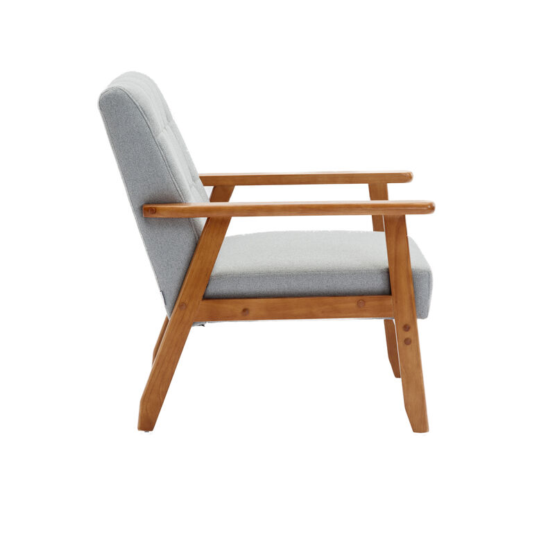 Leisure Chair With Solid Wood Armrest And Feet, Mid-Century Modern Accent Chair