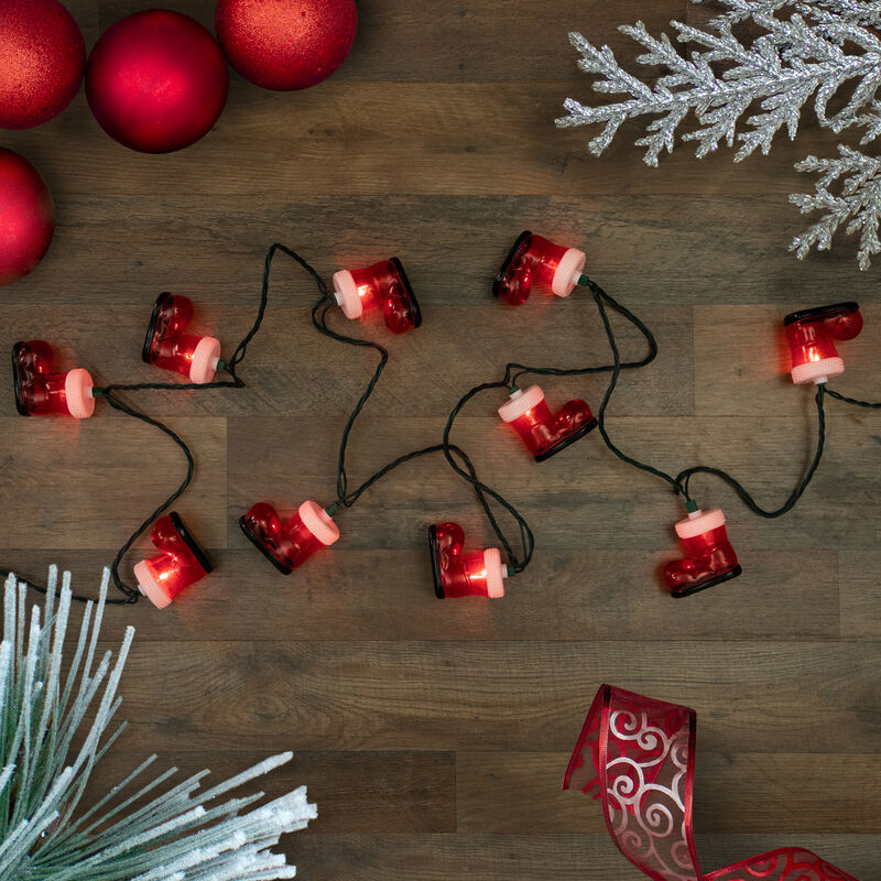 10-Count Santa's Boots Christmas Light Set  7.5ft Green Wire