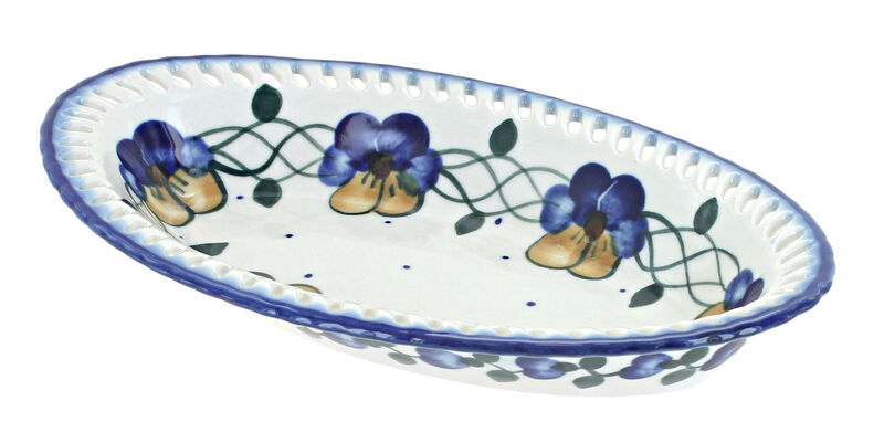 Blue Rose Polish Pottery Cherry Red Bouquet Small Oval Dish