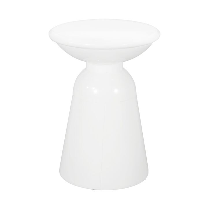 Suma Outdoor Side End Table Set of 2, Round Top, Pedestal, White Iron - Benzara