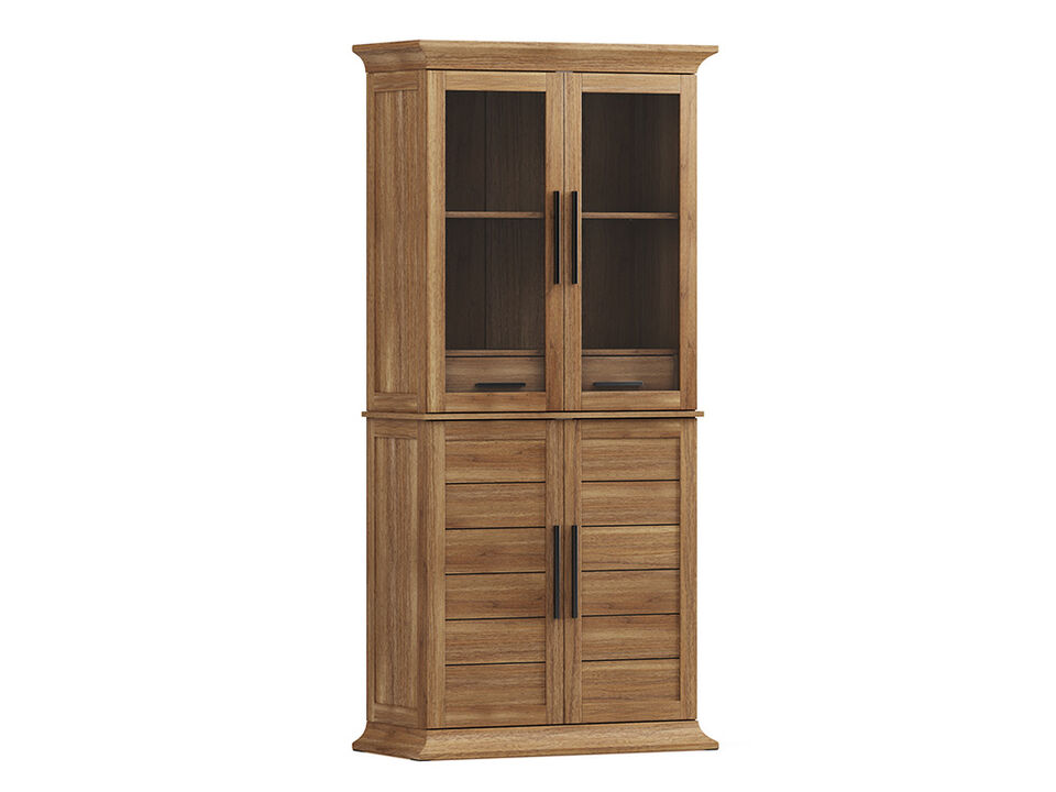BELLEZE 72" Tall Kitchen Pantry Cabinet, Freestanding Corner Hutch with Storage, Large Storage Cabinet with Doors & Shelves, 2 Built-in Drawers for Kitchen, Dining & Living Room