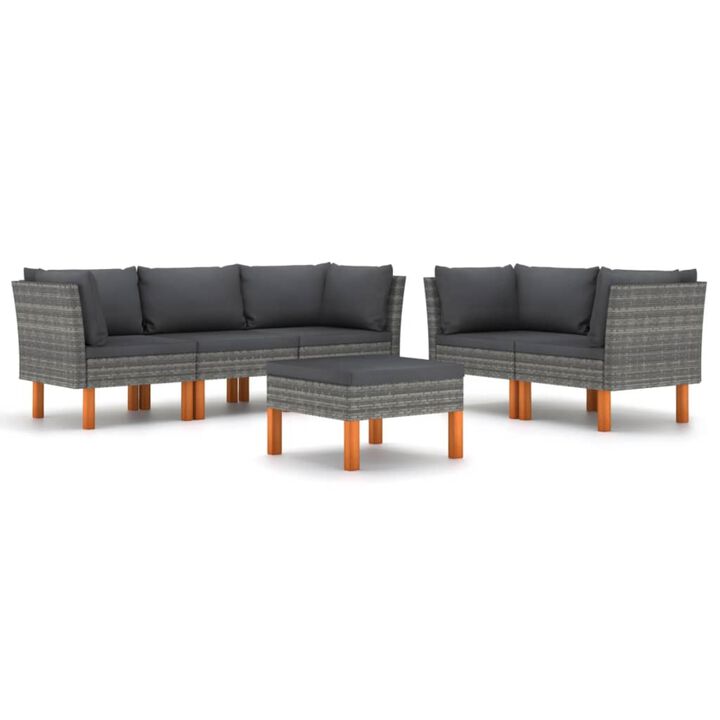 vidaXL 6 Piece Garden Lounge Set with Cushions Poly Rattan Gray