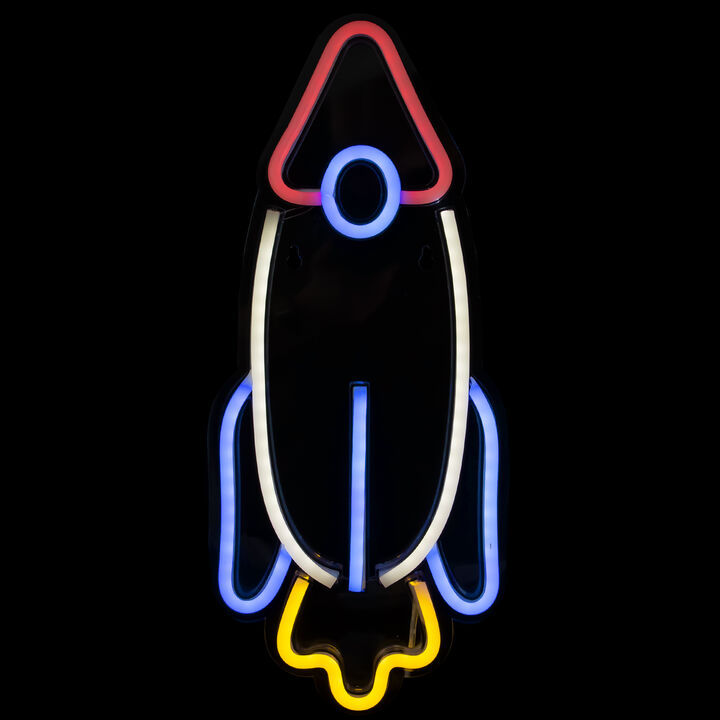 16.25" LED Neon Style Rocketship Wall Sign