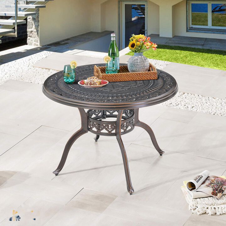 Mondawe Durable Cast Aluminum Outdoor Table with Umbrella Hole Rust-Proof and Weather-Resistant
