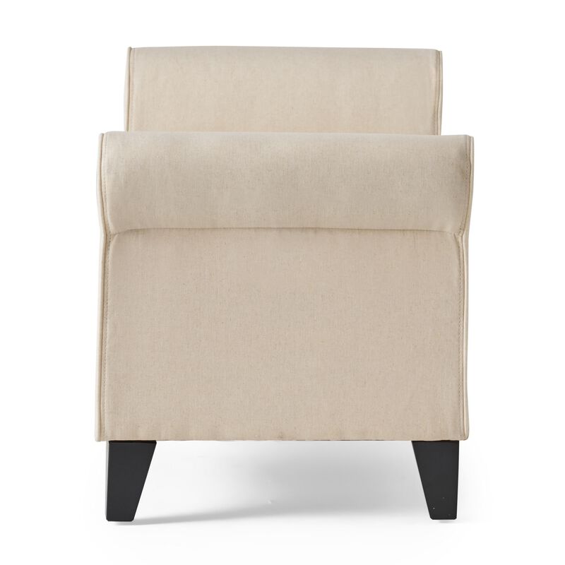 Jacob Ottoman Bench with Storage, 50 Inch Rectangular Padded, Beige - Benzara