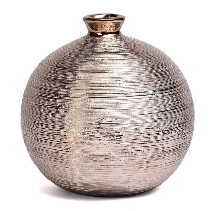 7" Shinny Bronze Unique Round Span Floral Vase