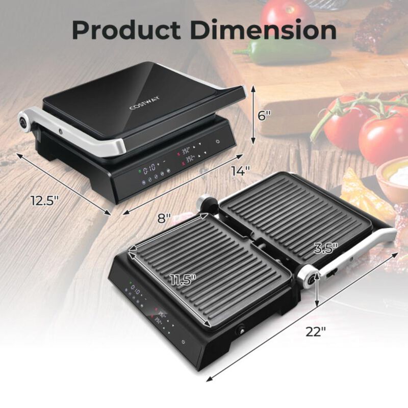 Hivvago 3 in 1 Indoor Electric Panini Press Grill with LED Display-Black