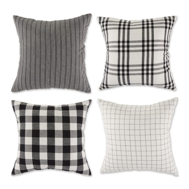 Set of 4 Black Farmhouse Check Throw Pillow Covers 18"