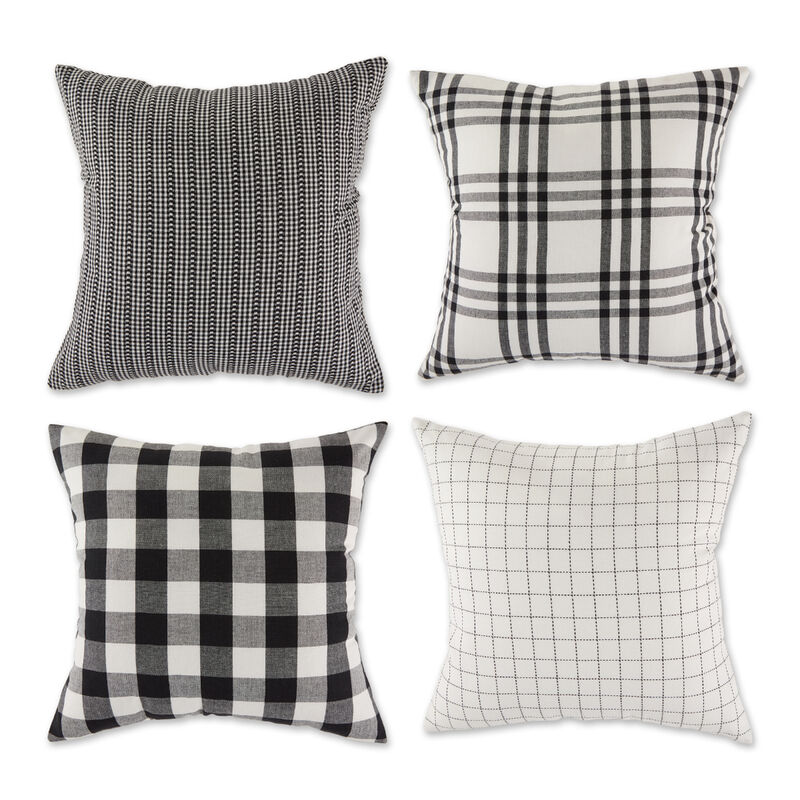 Set of 4 Black Farmhouse Check Throw Pillow Covers 18"