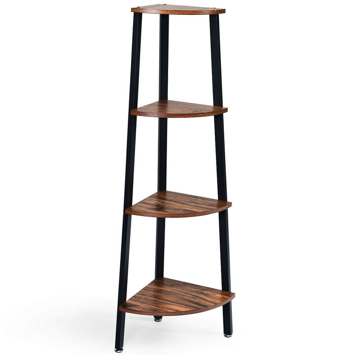 4-Tier Corner Shelf Metal Storage Rack Domestic Bookcase