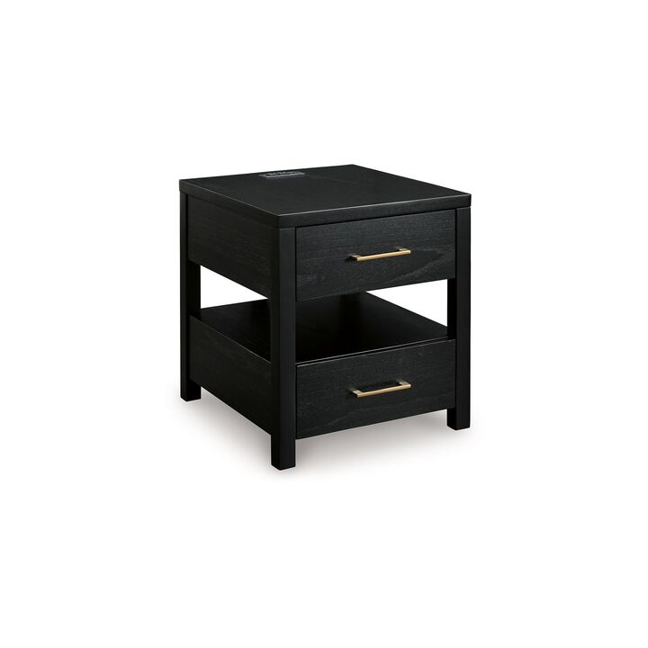 Wendy Side End Table, Open Cubby, Dual USB Ports, 24 Inch Black Wood - Benzara