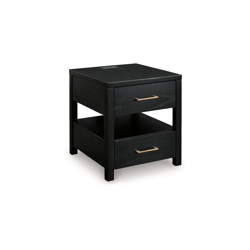Wendy Side End Table, Open Cubby, Dual USB Ports, 24 Inch Black Wood - Benzara