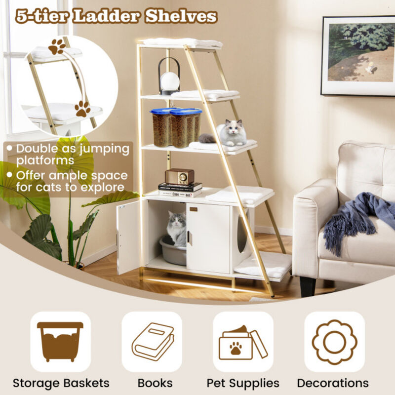 Large Cat Litter Box Enclosure with Storage and Ladder Shelf