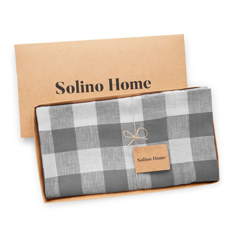 Solino Home 100% Pure Linen Tablecloth | Buffalo Check Dining Table Cloth
