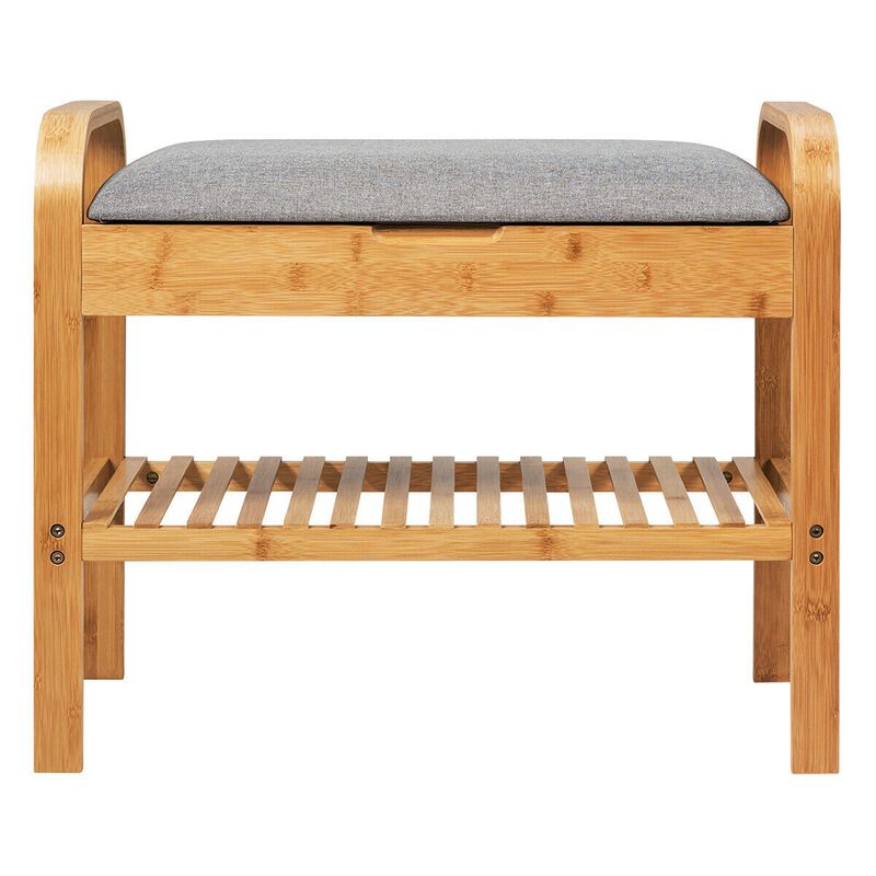 Shoe Rack Bench Bamboo with Storage Shelf-Natural