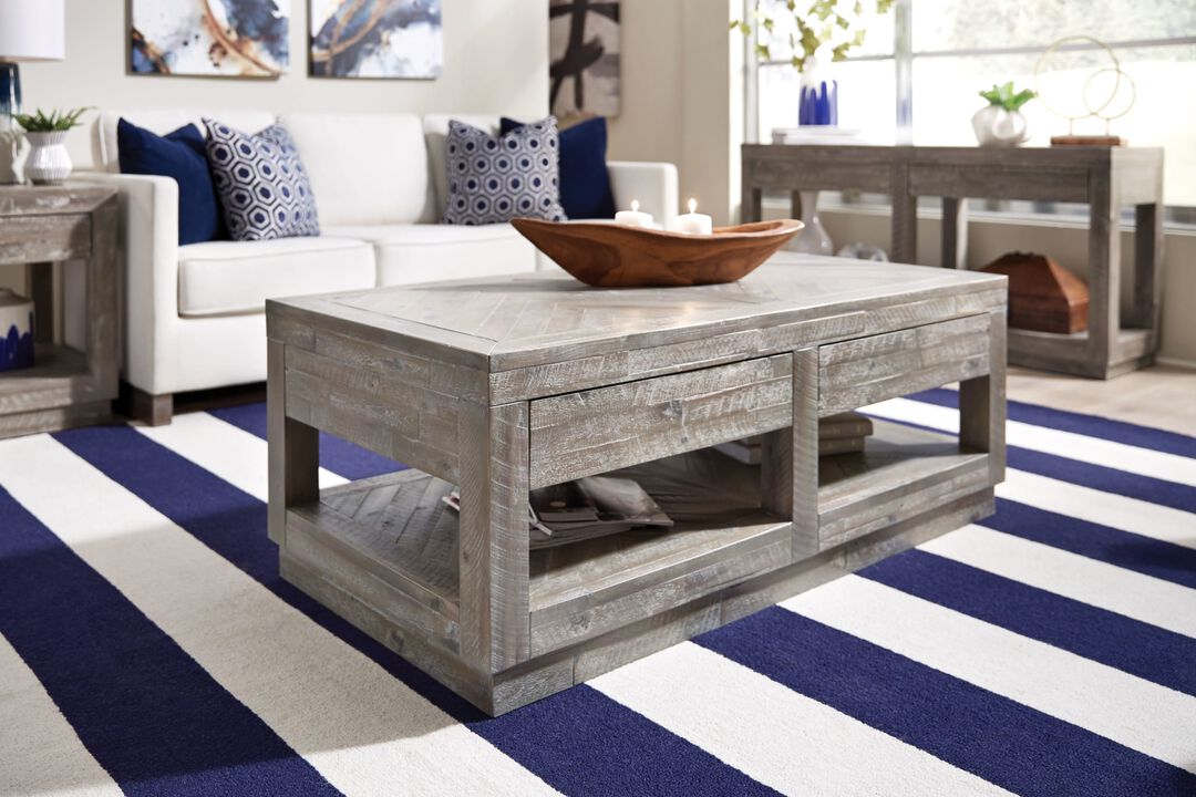 Herringbone Solid Wood Two Drawer Coffee Table