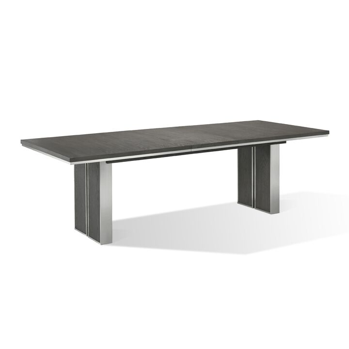 Axel 82 - 100 Inch Extendable Soild Mahogany Wood Dining Table, Gray - Benzara