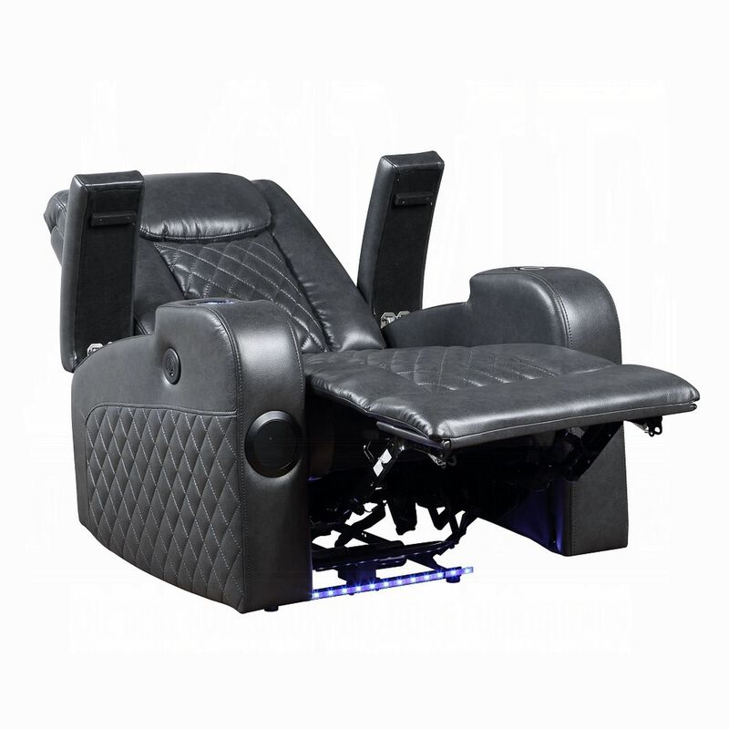 Liza Power Motion Recliner Chair, Bluetooth USB, Gray Faux Leather - Benzara