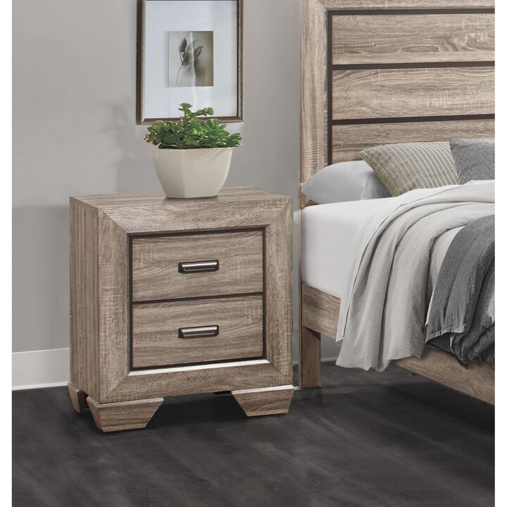 Natural Finish 1pc Nightstand Flat Cup Pulls Two Dovetail Drawers Wooden Bedside Table Bedroom Furniture
