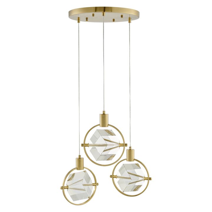 Hollywood Pendant Gold Metal and Acrylic 3 LED Lights Dimmable