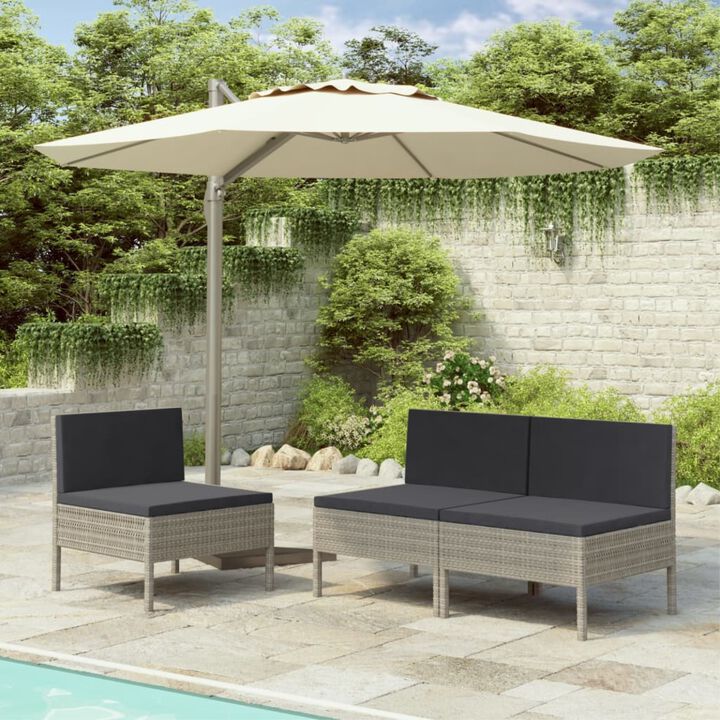 vidaXL Garden Chairs 3 pcs with Cushions Poly Rattan Gray