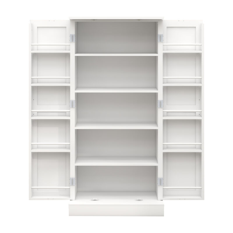 White Wood 23.62 in. Pantry Cabinet with 2 Doors and Adjustable Shelves