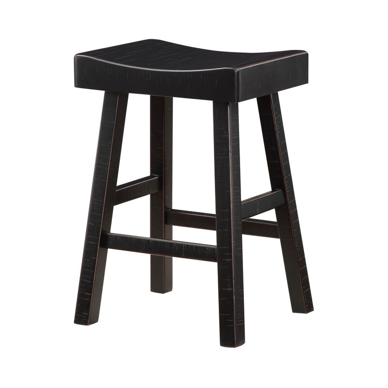 Casy 25 Inch Counter Height Stool, Saddle Seat, Black Rubberwood, Set of 2 - Benzara