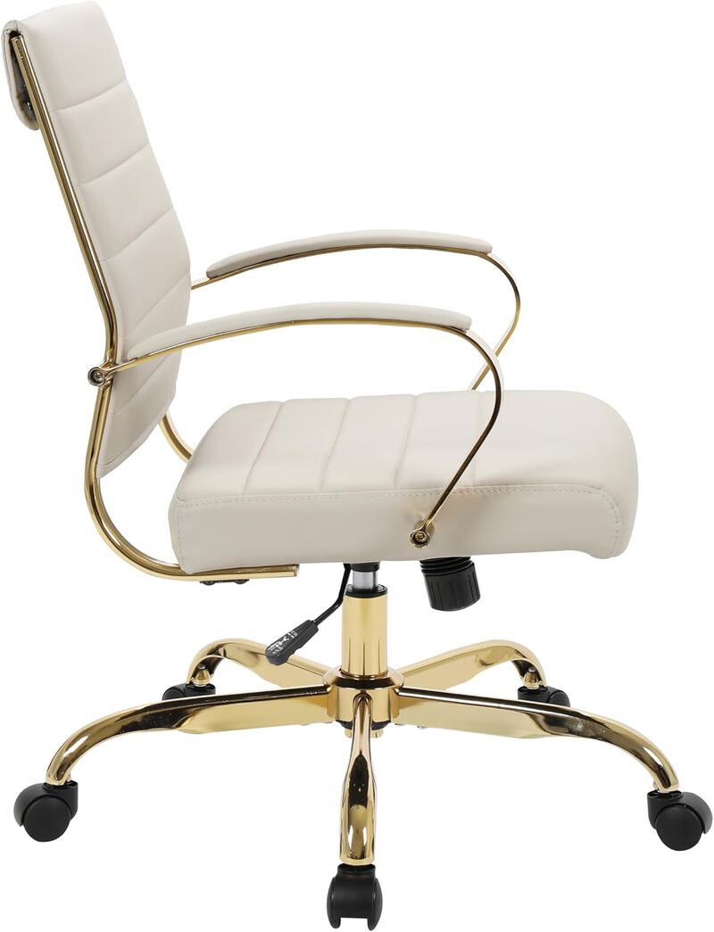 LeisureMod Benmar Home Leather Office Chair With Gold Frame